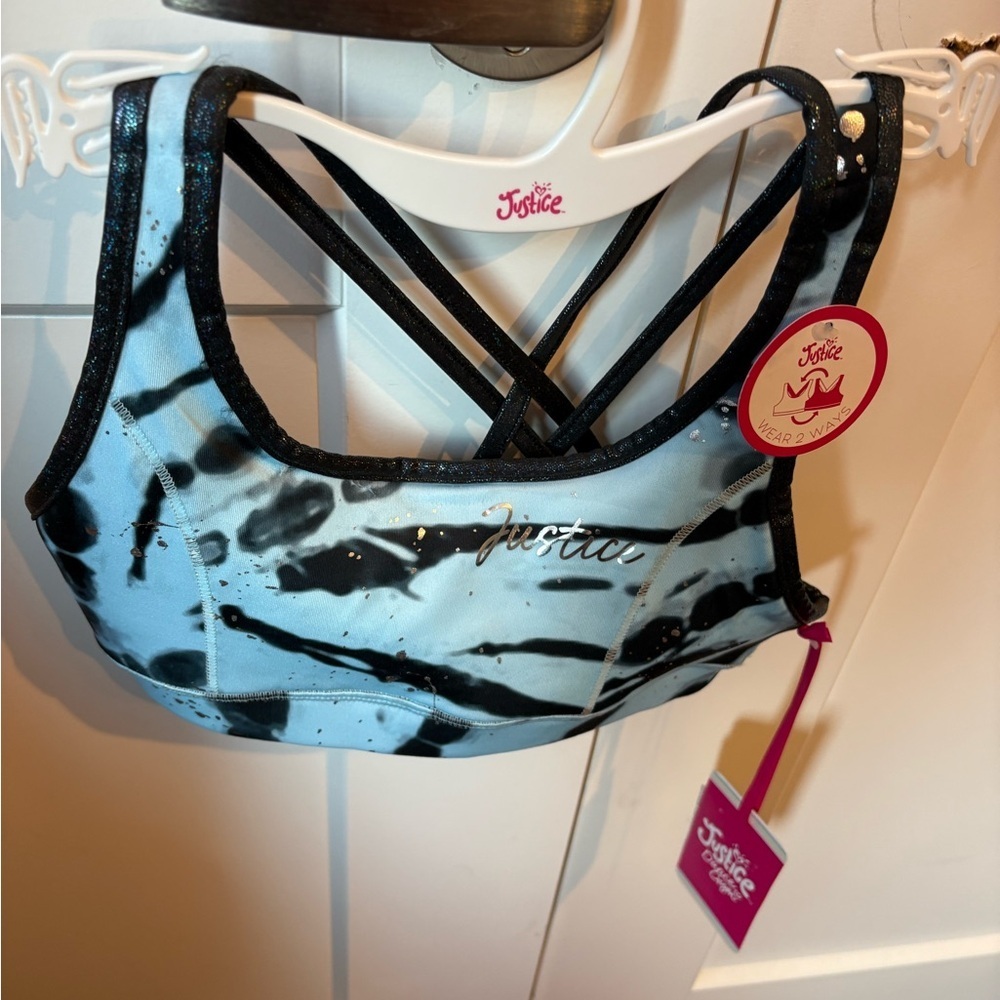 Justice Blue and Black Artistic Sports Bra